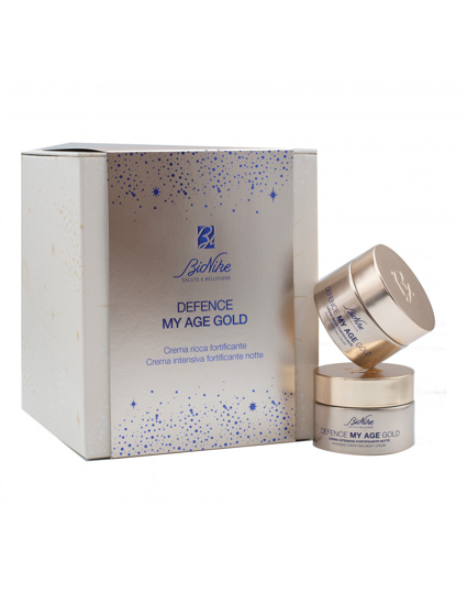 KIT NATALE 2022 DEFENCE MYAGE GOLD CREMA RICCA FORTIFICANTE 50 ML + CREMA INTENSIVA FORTIFICANTE NOTTE 50 ML - farmasorriso.com