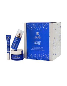KIT NATALE 2022 DEFENCE MYAGE SIERO RINNOVATORE INTENSIVO 30 ML + CREMA RINNOVATRICE GIORNO 50 ML + SIERO RINNOVATORE OCCHI E LABBRA 15 ML - farmasorriso.com