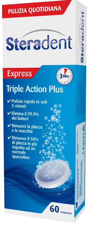 STERADENT TRIPLE ACTION PLUS 60 COMPRESSE PULENTI - farmasorriso.com