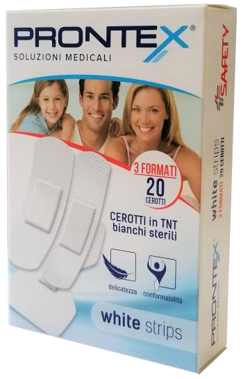 CEROTTO PRONTEX WHITE STRIPS IN TESSUTO NON TESSUTO BIANCO STERILE 3 FORMATI 20 PEZZI - farmasorriso.com