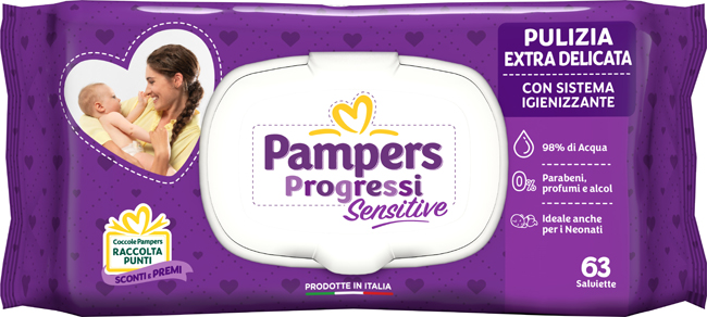 PAMPERS PROGRESSI SALVIETTE SENSITIVE ALOE RICARICA 63 PEZZI - farmasorriso.com