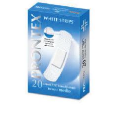 CEROTTO PRONTEX WHITE STRIPS IN TESSUTO NON TESSUTO BIANCO STERILE SCATOLA 20 CEROTTI MEDI - farmasorriso.com