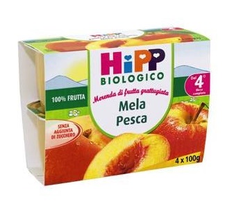 HIPP BIO FRUTTA GRATTUGGIATA MELA PESCA 4X100 G - farmasorriso.com