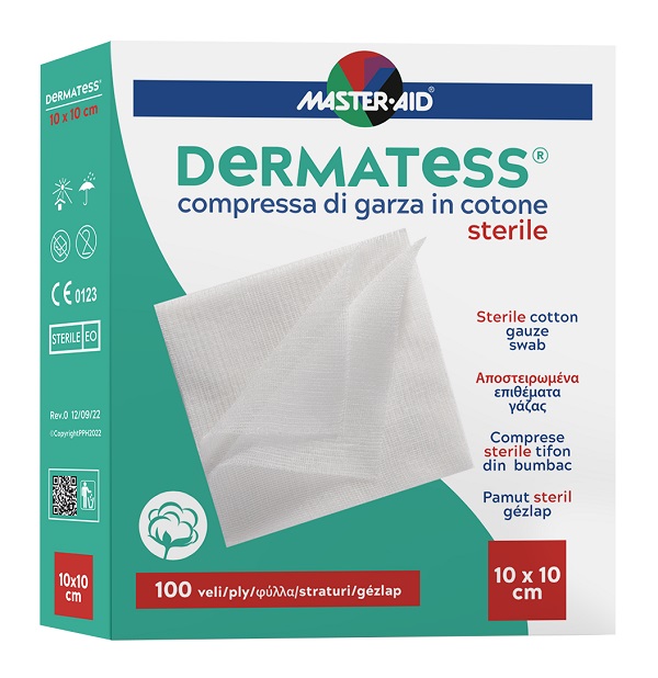 GARZA COMPRESSA MASTER-AID DERMATESS COTONE 10X10CM 100 PEZZI - farmasorriso.com