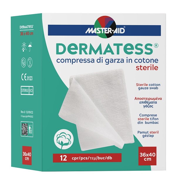 GARZA COMPRESSA MASTER-AID DERMATESS COTONE 36X40CM 12 PEZZI - farmasorriso.com