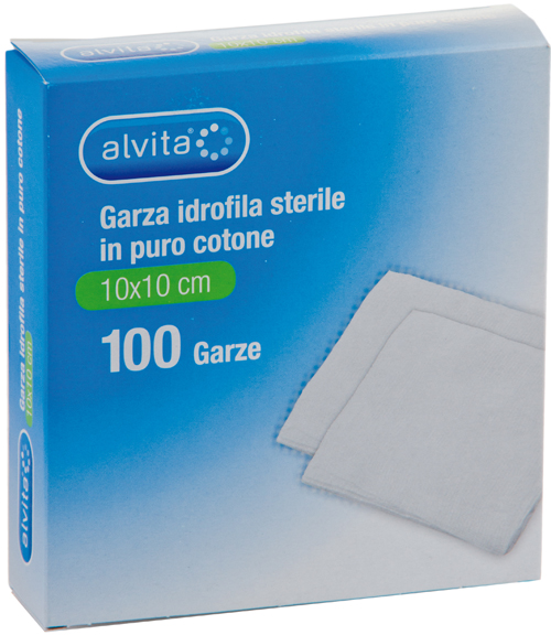 GARZA IDROFILA IN PURO COTONE ALVITA 10X10CM 100 PEZZI - farmasorriso.com