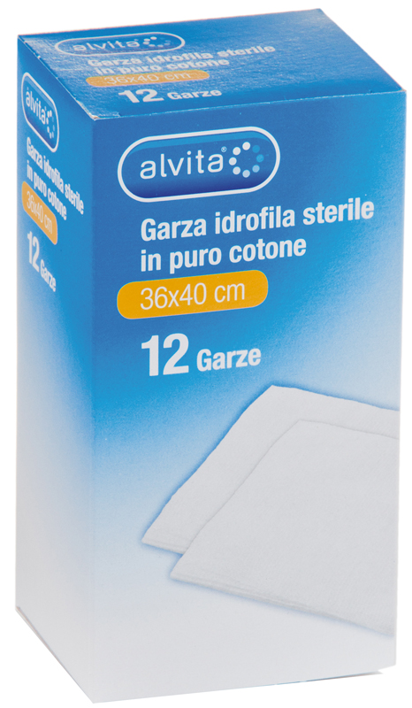 GARZA IDROFILA IN PURO COTONE ALVITA 36X40CM 12 PEZZI - farmasorriso.com