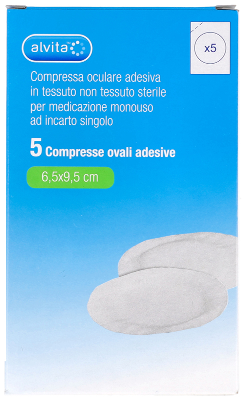 COMPRESSA OCULARE AUTOADESIVA ALVITA TNT OVALI 6,5X9,5CM 5 PEZZI - farmasorriso.com