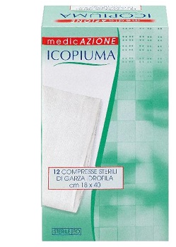 ICOPIUMA GARZA COMPRESSA IDROFILA IN COTONE PIEGATA STERILE SENZA FILO DI BARIO TITOLO 12/8 MISURA 18X40 CM IN BUSTA SINGOLA 12 PEZZI - farmasorriso.com