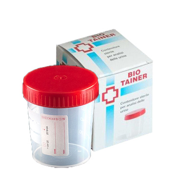 CONTENITORE PER URINA BIO TAINER GRADUATO CON SUPERFICIE DI SCRITTURA CON TAPPO A VITE CAPACITA' 120ML 1 PEZZO - farmasorriso.com