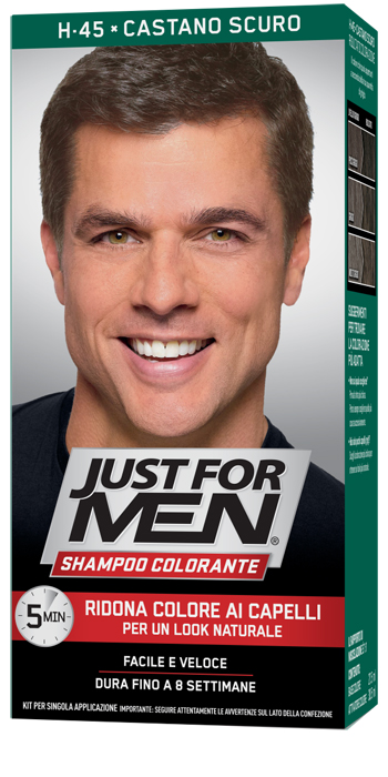 JUST FOR MEN SHAMPOO COLORANTE H45 CASTANO SCURO ATTIVATORE CHIARO 38,5 ML + BASE COLORE 27,5 ML - farmasorriso.com