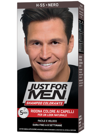 JUST FOR MEN SHAMPOO COLORANTE H55 NERO ATTIVATORE CHIARO 38,5 ML + BASE COLORE 27,5 ML - farmasorriso.com