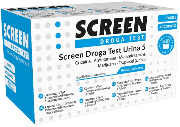SCREEN DROGA TEST 5 DROGHE TEST ANTIDROGA CON CONTENITORE URINA - farmasorriso.com