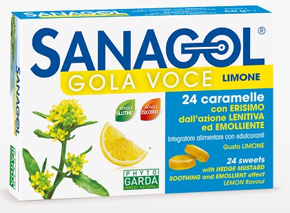 SANAGOL GOLA VOCE SENZA ZUCCHERO LIMONE 24 CARAMELLE - farmasorriso.com