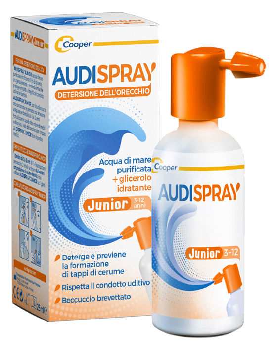AUDISPRAY JUNIOR 3-12 ANNI SOLUZIONE DI ACQUA DI MARE IPERTONICA SPRAY SENZA GAS IGIENE ORECCHIO 25ML - farmasorriso.com