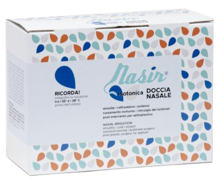 NASIR DOCCIA NASALE CON SOLUZIONE FISIOLOGICA ISOTONICA 10 SACCHE 250 ML + 1 BLISTER - farmasorriso.com
