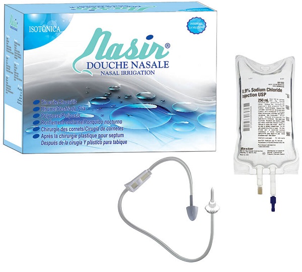 NASIR DOCCIA NASALE CON SOLUZIONE FISIOLOGICA ISOTONICA 6 SACCHE 500 ML + 1 BLISTER - farmasorriso.com