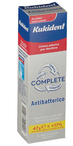 KUKIDENT COMPLETE CREMA ADESIVA PER PROTESI DENTARIE CON ANTIBATTERICO 47 G - farmasorriso.com