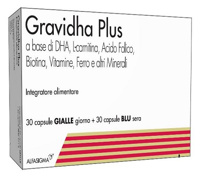 GRAVIDHA PLUS 30 CAPSULE GIALLE GIORNO + 30 CAPSULE BLU SERA - farmasorriso.com