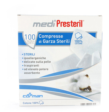 GARZA COMPRESSA MEDIPRESTERIL FU STERILE MONOUSO 10X10CM 100PEZZI - farmasorriso.com