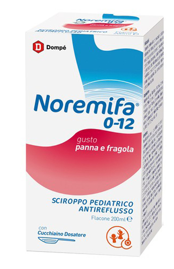 SCIROPPO PEDIATRICO ANTIREFLUSSO NOREMIFA 0-12 FLACONE 200 ML GUSTO PANNA E FRAGOLA - farmasorriso.com