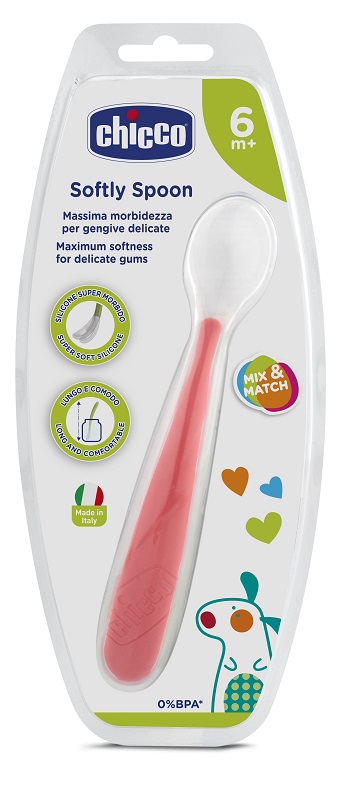 CHICCO CUCCHIAIO MORBIDO SILICONE 6M+ ROSSO UP - farmasorriso.com
