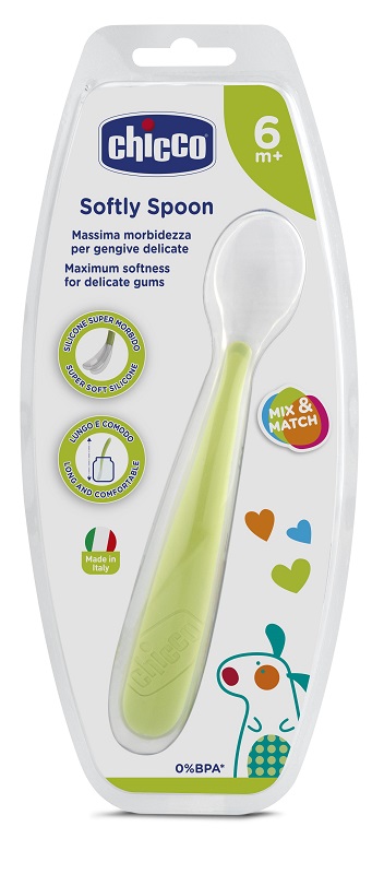 CHICCO CUCCHIAIO MORBIDO SILICONE 6M+ VERDE UP - farmasorriso.com