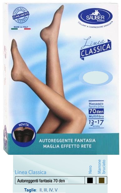 SAUBER AUTOREGGENTE FANTASIA 70 DEN MAGLIA MICRORETE COLORE NERO TAGLIA 3 LINEA CLASSICA - farmasorriso.com