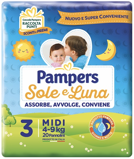 PANNOLINO PER BAMBINO PAMPERS SOLE & LUNA MIDI 20 PEZZI - farmasorriso.com