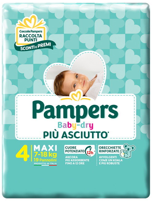 PANNOLINI PER BAMBINI PAMPERS BABY DRY DOWNCOUNT NO FLASH MAXI 19 PEZZI - farmasorriso.com