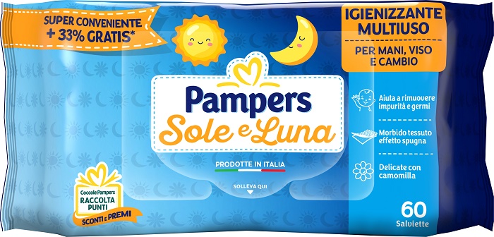 PAMPERS WIPES SOLE & LUNA EFFETTO SPUGNA 60 SALVIETTE - farmasorriso.com