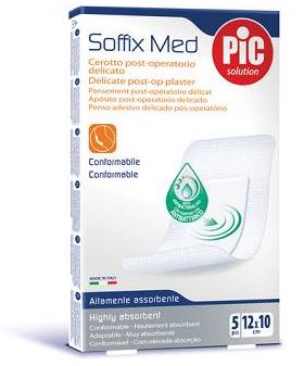 CEROTTO PIC SOFFIX MED IN TNT CON TAMPONE CENTRALE ASSORBENTE STERILE MONOUSO 10X12 CM ANTIBATTERICO 5 PEZZI - farmasorriso.com