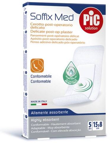 CEROTTO PIC SOFFIX MED IN TNT CON TAMPONE CENTRALE ASSORBENTE STERILE MONOUSO 15X8 CM ANTIBATTERICO 5 PEZZI - farmasorriso.com