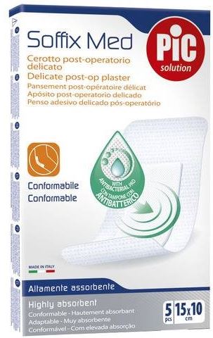 CEROTTO PIC SOFFIX MED IN TNT CON TAMPONE CENTRALE ASSORBENTE STERILE MONOUSO 10X15 CM ANTIBATTERICO 5 PEZZI - farmasorriso.com