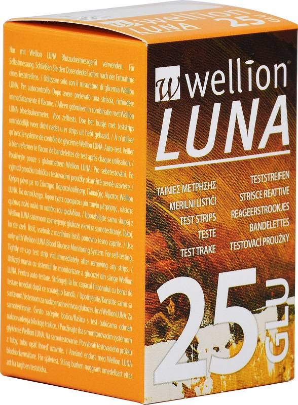 WELLION LUNA 25 STRIPS STRISCE PER MISURAZIONE GLICEMIA - farmasorriso.com
