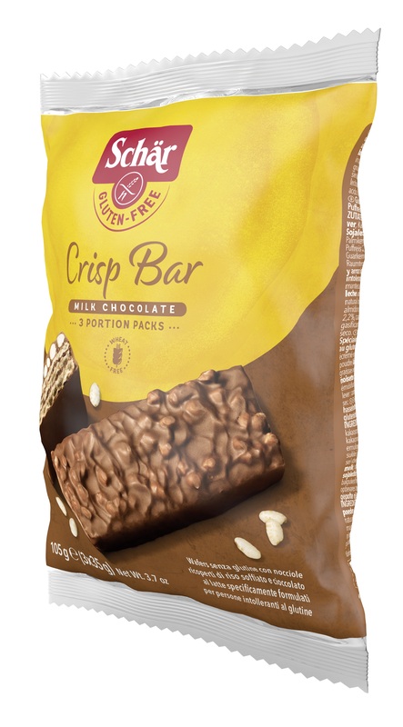 SCHAR CRISP BAR WAFERS CON NOCCIOLE RICOPERTI DI RISO SOFFIATO E CIOCCOLATO AL LATTE 3 PORZIONI DA 35 G - farmasorriso.com