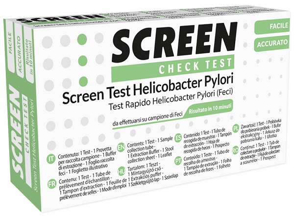 TEST RAPIDO PER L'INDIVIDUAZIONE DEGLI ANTIGENI HELICOBACTER PYLORI NELLE FECI UMANE SCREEN CHECK TEST HELICOBACTER/PYLORI - farmasorriso.com