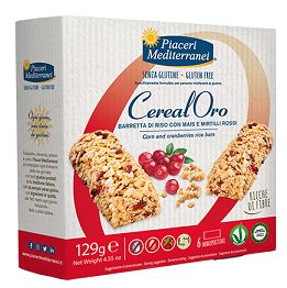 PIACERI MEDITERRANEI CEREALORO BARRETTA DI RISO CON MAIS E MIRTILLI ROSSI 6 PEZZI DA 21,5 G - farmasorriso.com