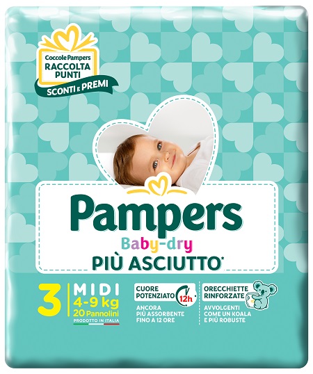 PAMPERS BABY DRY DOWNCOUNT MIDI 20 PEZZI - farmasorriso.com