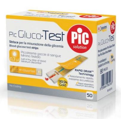 STRISCE MISURAZIONE GLICEMIA PIC GLUCOTEST 50 PEZZI - farmasorriso.com