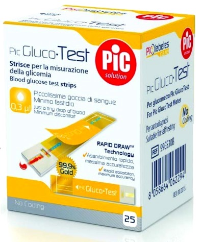 STRISCE MISURAZIONE GLICEMIA PIC GLUCOTEST 25 PEZZI - farmasorriso.com