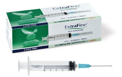 SIRINGA EXTRAFINE 5 ML GAUGE 23 0,60X30MM 10 PEZZI - farmasorriso.com