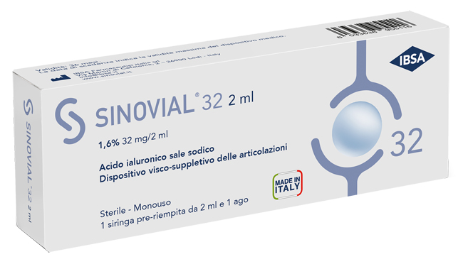 SIRINGA INTRA-ARTICOLARE SINOVIAL 32 ACIDO IALURONICO SALE SODICO 1,6% 32MG/2ML 2ML + AGO 21 GAUGE - farmasorriso.com