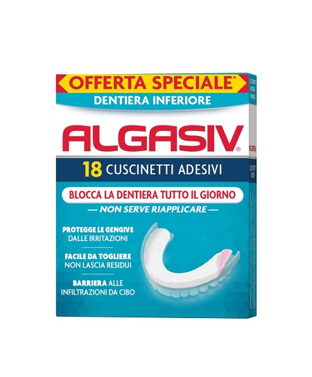 ALGASIV ADESIVO PER PROTESI DENTARIA INFERIORE 15 PEZZI OFFERTA SPECIALE + 3 PEZZI - farmasorriso.com