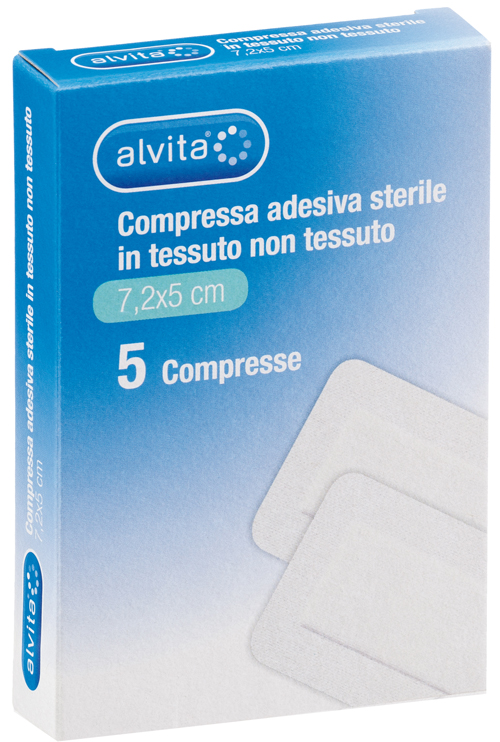 ALVITA GARZA COMPRESSA AUTOADESIVA IN TNT 7,2X5CM 5 PEZZI - farmasorriso.com