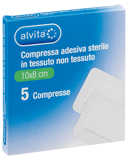 ALVITA GARZA COMPRESSA AUTOADESIVA IN TNT 10X8CM 5 PEZZI - farmasorriso.com