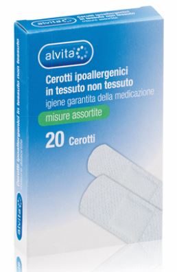 ALVITA CEROTTO IN TESSUTO NON TESSUTO ESTENSIBILE BIANCO CON TAMPONE ANTISETTICO ASSORTITO 20 PEZZI - farmasorriso.com