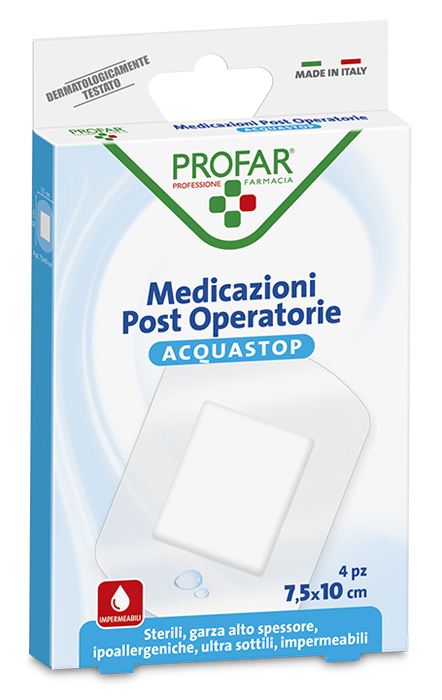 ACQUASTOP MEDICAZIONE POST OPERATORIA 7,5X10 CM PROFAR MED 4 PEZZI - farmasorriso.com