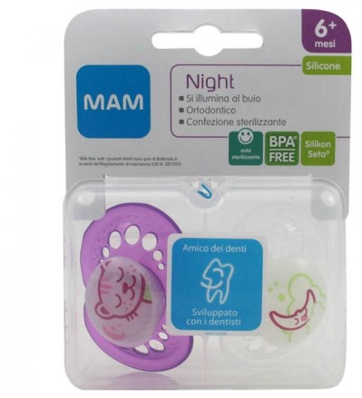 MAM NIGHT SUCCHIETTO 6+ SILICONE CONFEZIONE DOPPIA - farmasorriso.com