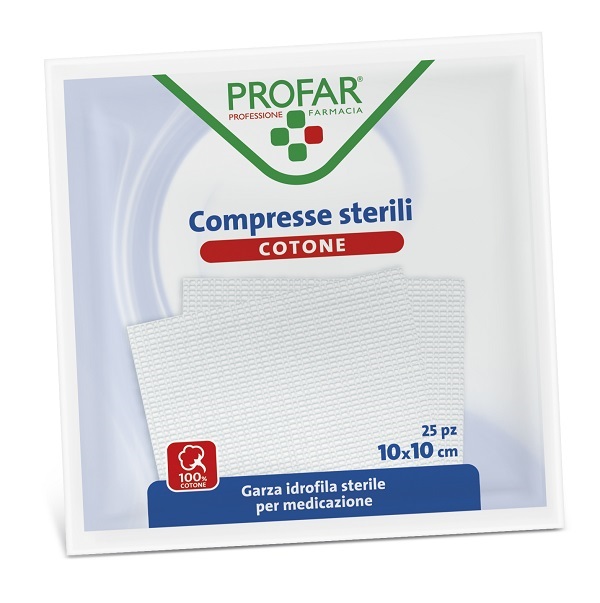 GARZA IN COTONE PROFAR COMPRESSA 10 X 10 CM 25 PEZZI - farmasorriso.com